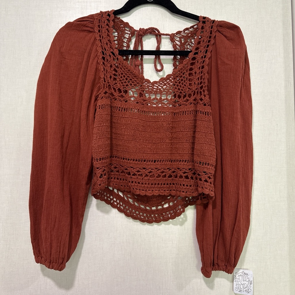 Free People Terracotta Crochet Blouse